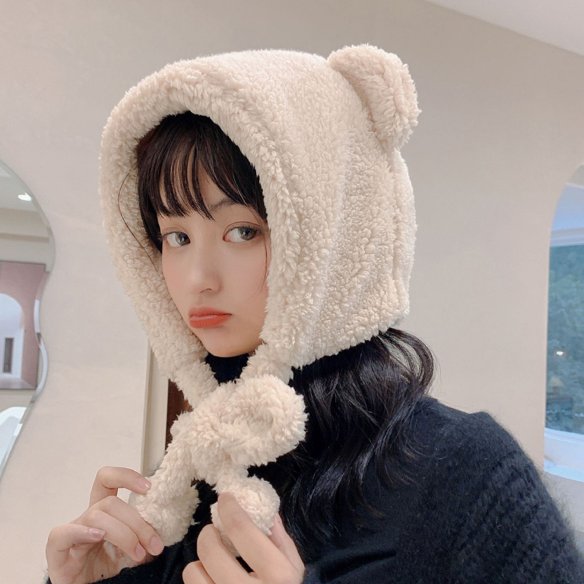 Winter Cute Bear Ears Warm Hat Women Beanies Windproof Cap for - Etsy