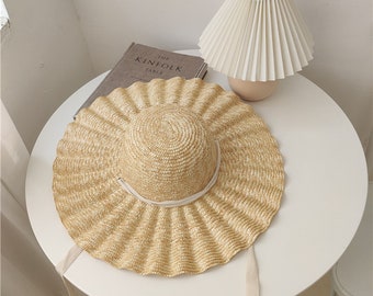 HYF Hipster Sun Hat Lafite Sombrero Sun Hat Dome Ribbon Bow Sun Hat Refreshing and Breathable Beach Hat 