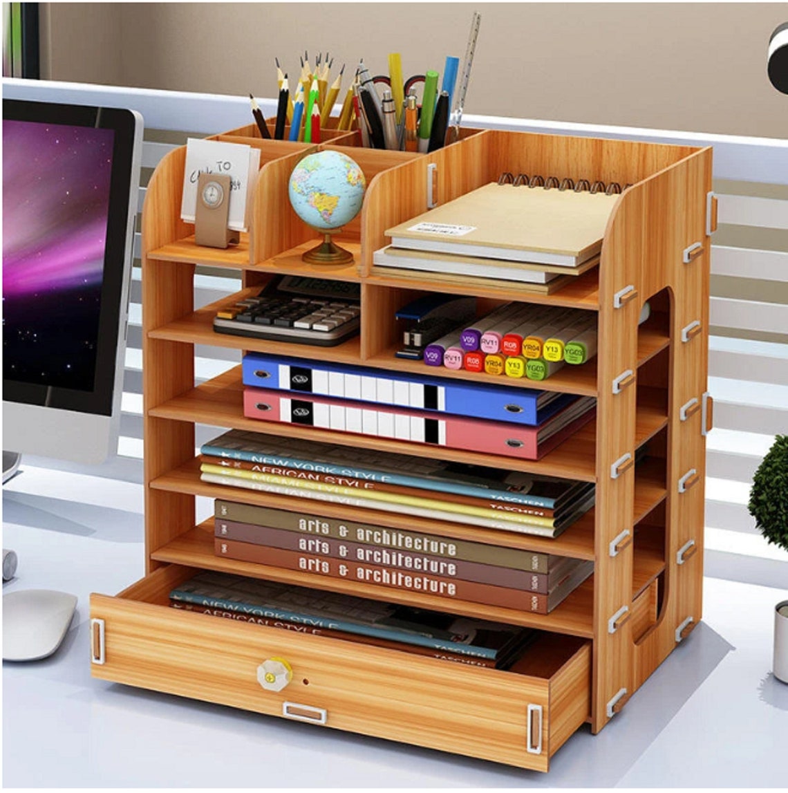 Wood Shelves Desktop Wooden Storage Shelf Rack MultiLayer Etsy
