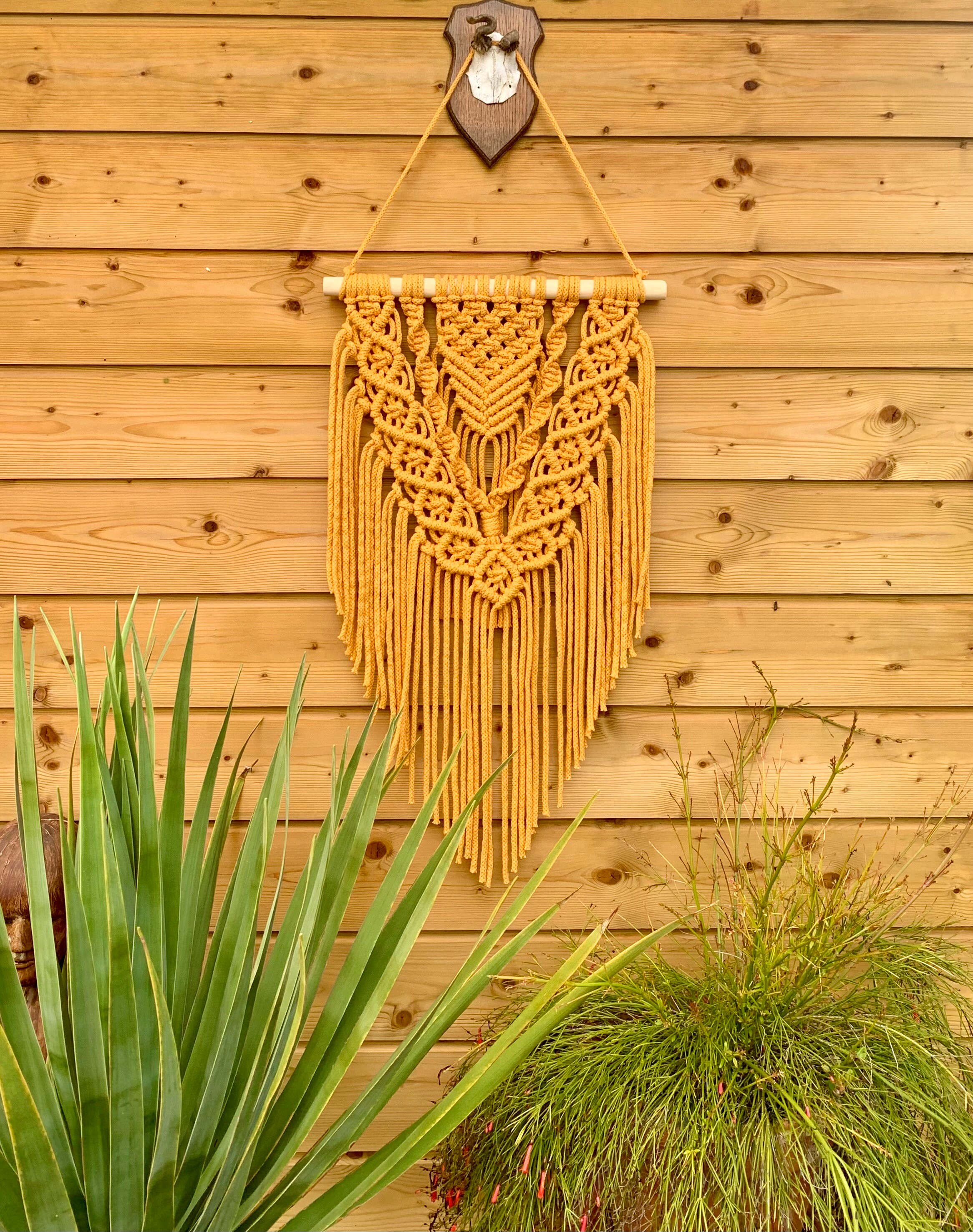 Macramé wall hanging Boho style in yellow 70x40 cm Bohemian Etsy