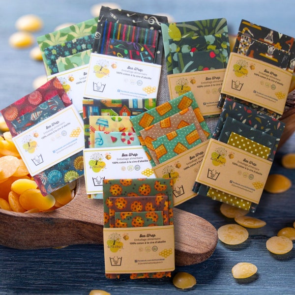 lot 3 bee wraps, film alimentaire réutilisable , zéro déchet