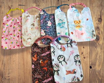 elastic washable girl&#39;s bibs, kindergarten bib, canteen bib, table napkin, canteen napkin