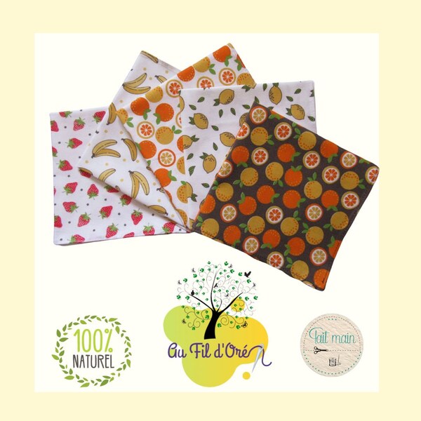 lot 5 serviettes de table adulte fruits , été, lavable oekotex