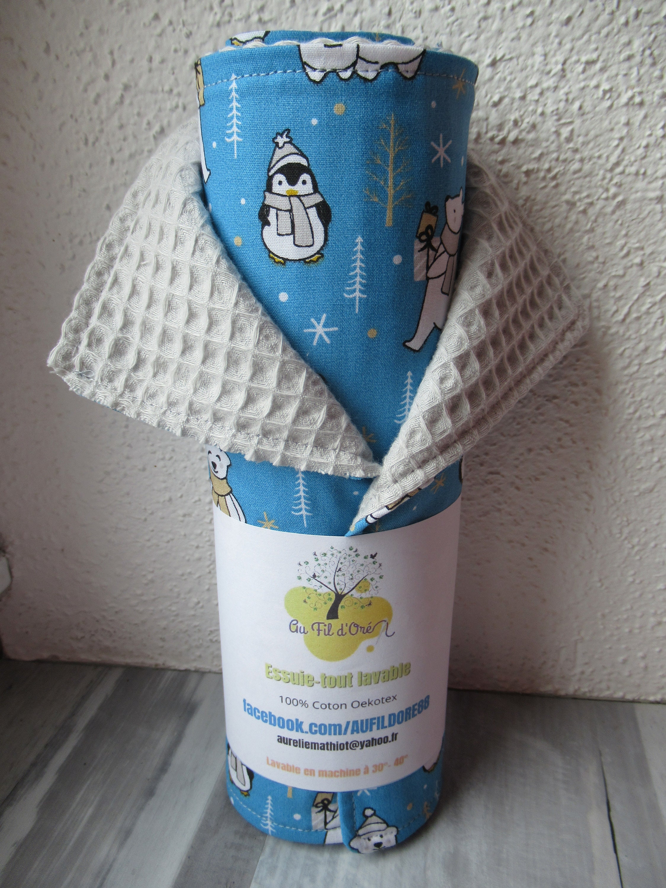 Lot 6 Feuilles Essuie Tout Lavable, Zéro Déchet, Réutilisable, Pingouin, Thème Hiver, Cadeau