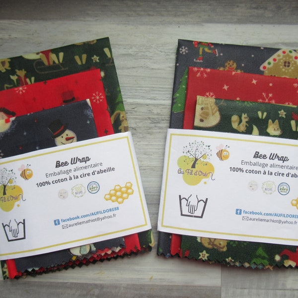 lot 3 bee wraps, reusable cling film, zero waste, bee wrap christmas, bee wrap winter