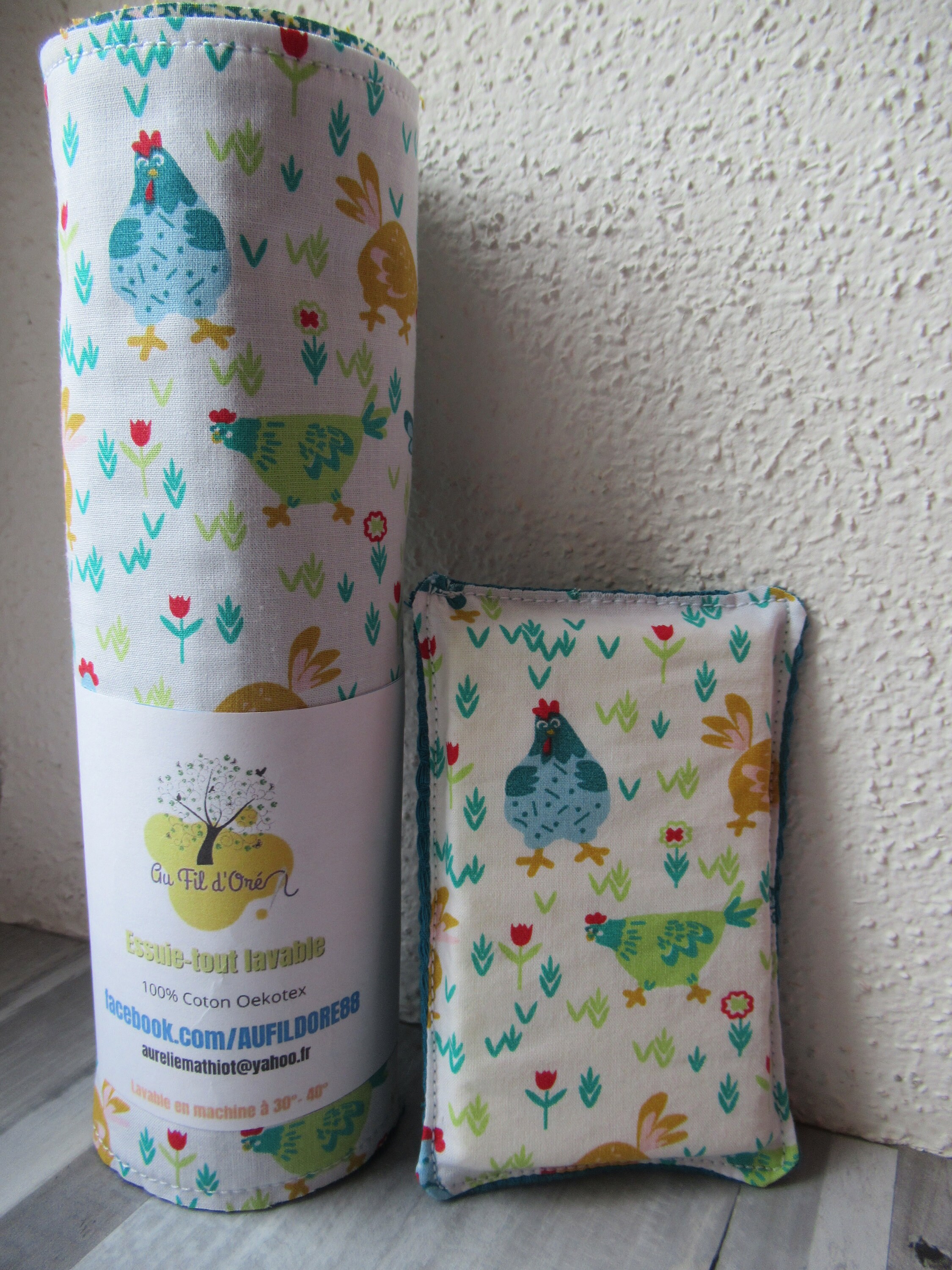 Lot 4 Feuilles Essuie Tout Lavable Spécial Pâques avec Éponge Assortie, Zéro Déchet