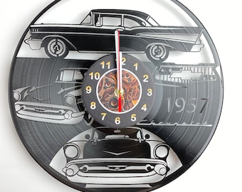 Vintage Vinyl Record Chevy Clock – Classic Car Garage Decor