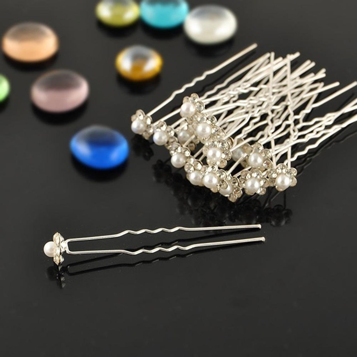 40 Ganchos Para El Cabello De Pelo Boda Nupcial Perla Flor Cristalina Horquillas