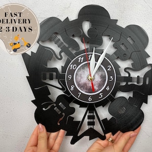 Wall Clock with Guitar Design - Guitar Design for Music Lovers - Acoustic and Electric Guitar Decor - Unique Gift for Guitar Players