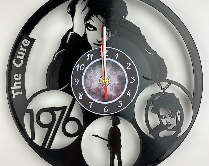 The cure band inspired Vinyl Record Clock, Grunge room decor, Gift for musician, Wall Clock gift for rock lovers, Rock band vinyl wall decor