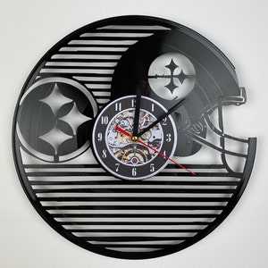 Baseball Theme Steelers Wall Decor - Vinyl Record Clock - Man Cave Wall Clock - Perfect Gift for Teenagers and Steelers Football Fans