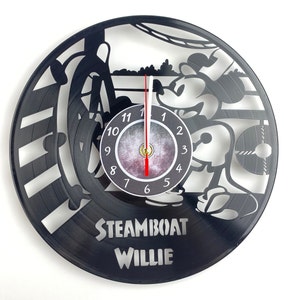 Vintage Steamboat Themed Vinyl Record Wall Clock for Movie Nursery Decor