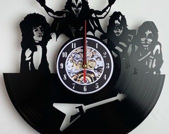 kizz band gift, Vinyl record clock, Favorite Rock Band Album Cover, Grunge wall decor, Wall mount clock, Gift musician couple
