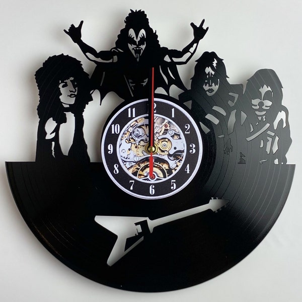 kizz band gift, Vinyl record clock, Favorite Rock Band Album Cover, Grunge wall decor, Wall mount clock, Gift musician couple