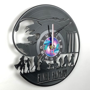 Final Fantasy-klok, wanddecoratie gameroom, vinylplatenklok, mangrotdecor videogamethema, kerstcadeau voor hem, cadeau voor gamer