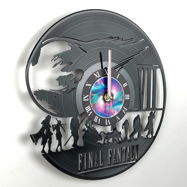 Horloge Final Fantasy, décoration murale de salle de jeux, horloge disque vinyle, décoration de grotte pour homme sur le thème du jeu vidéo, cadeau de Noël pour lui, cadeau pour gamer