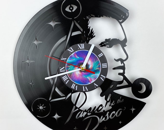 Brendon Urie Vinyl Record Clock, Rock band music lover gift, Grunge room decor, patd album cover, lp clock, Vinyl wall clock