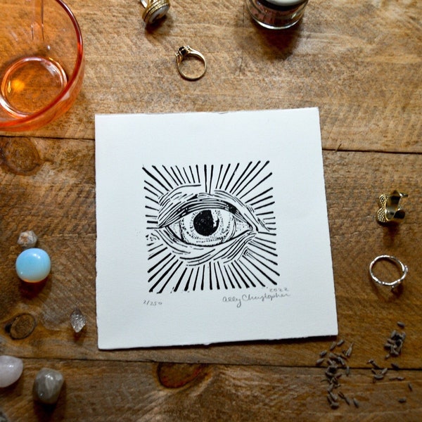 Knowing Eye Linocut Relief Print