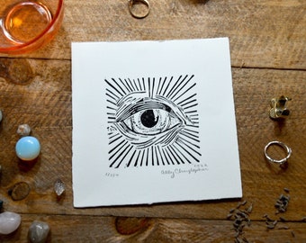 Knowing Eye Linocut Relief Print