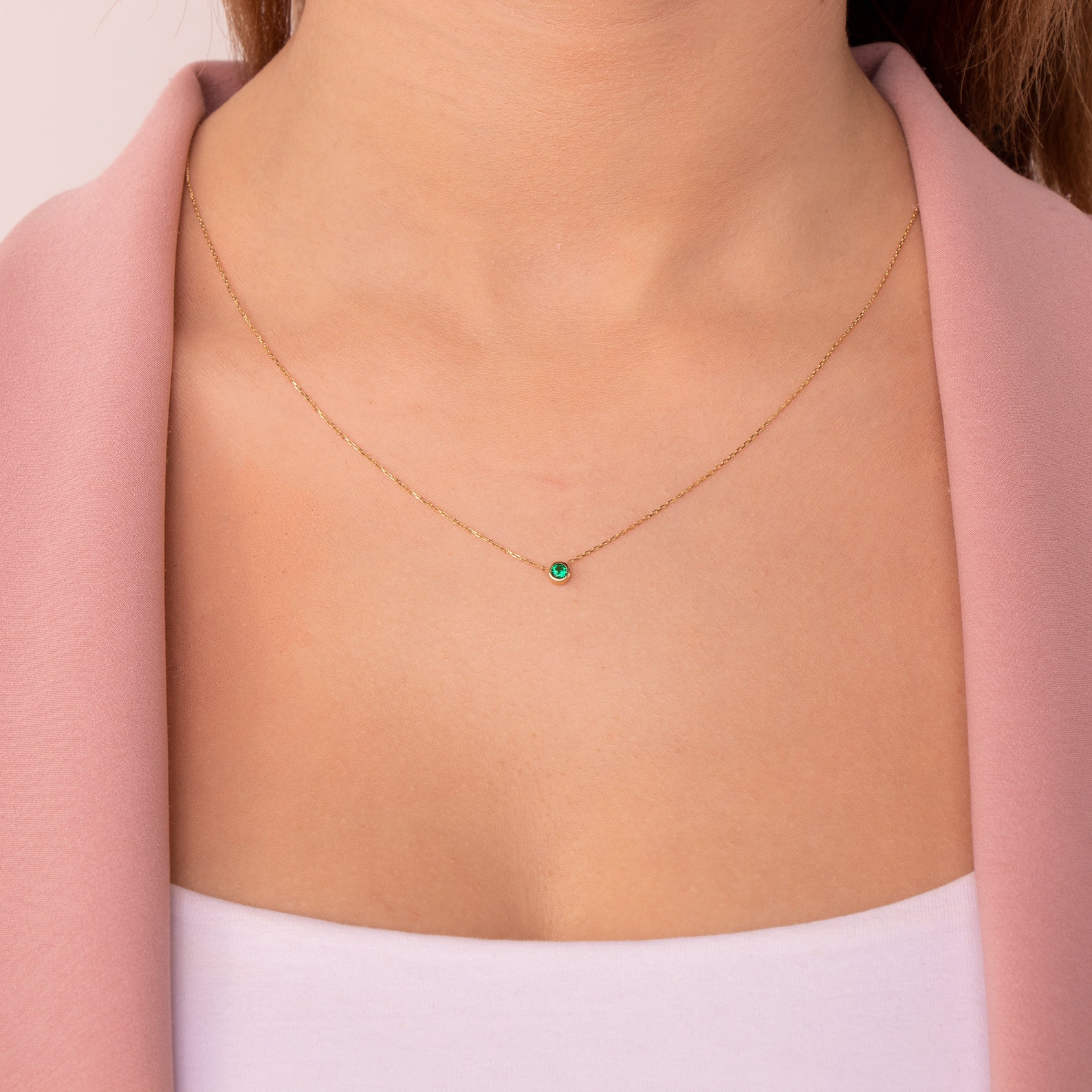 Emerald Necklace / 14K Gold Emerald Solitaire Necklace Etsy