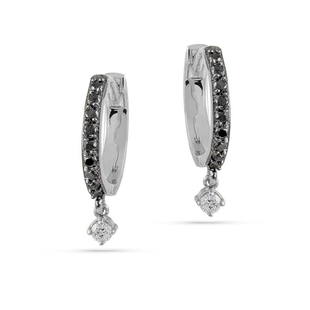 Black Diamond Hoops / 14K Solid Gold Diamond Hoops Etsy