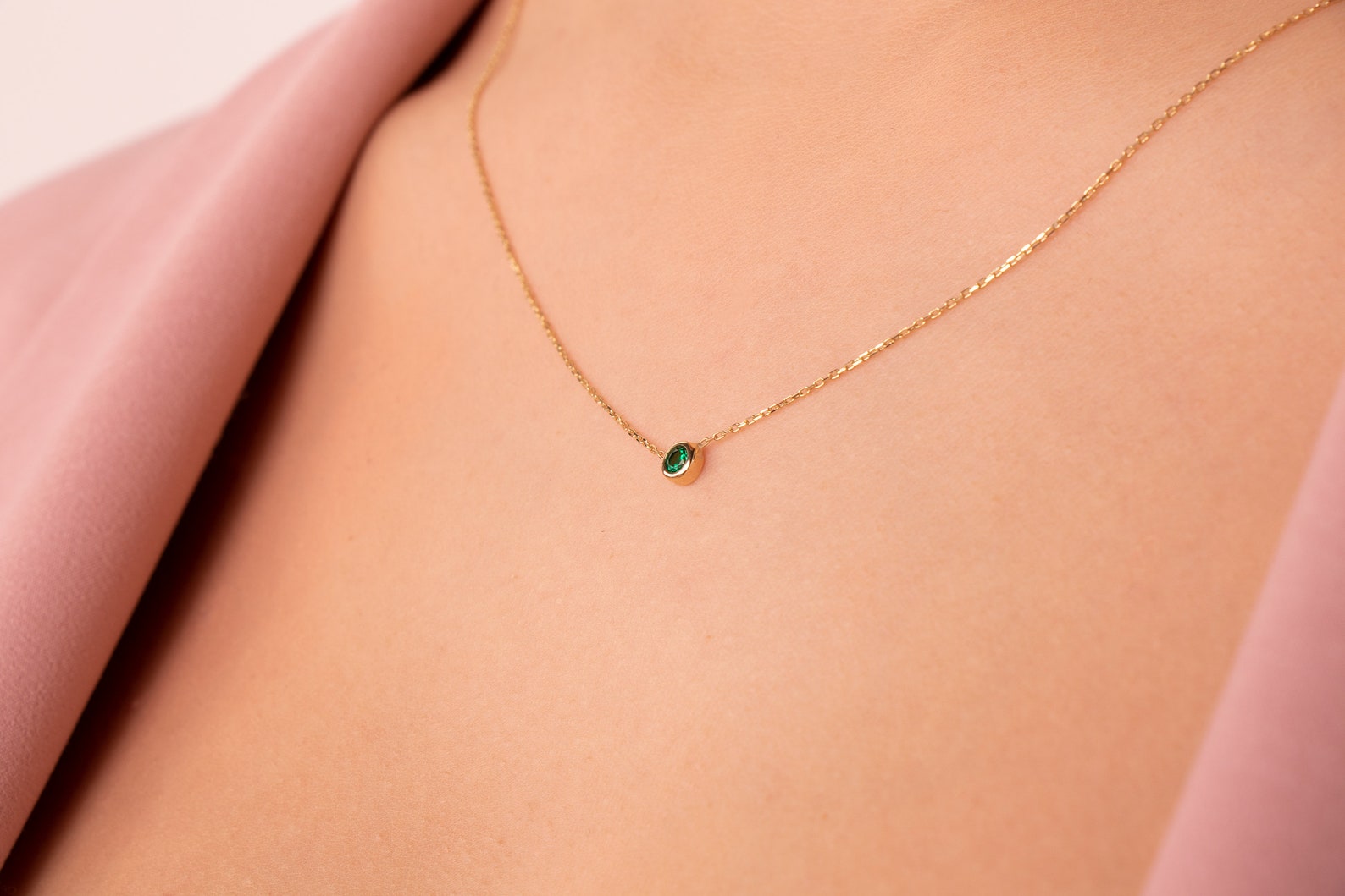 Emerald Necklace / 14K Gold Emerald Solitaire Necklace Etsy