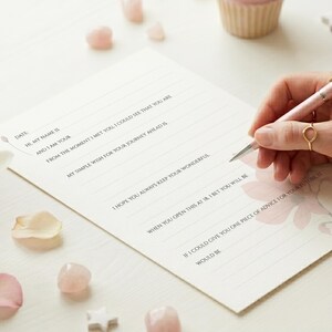 May include: A white paper letter template with printed lines and prompts including Date, My name is, And I am your, From the moment I met you, My simple wish for your journey ahead is, I hope you always keep your wonderful, When you open this at 18, I bet you will be, and If I could give you one piece of advice for your future, it would be.