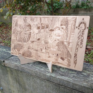 Laser Engraved Chrono Trigger Artwork on Maple Plywood - Robo, Chrono, Frog in the Underground