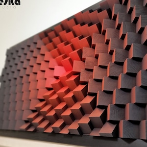 Wood Wall Art - Black Red Sculpture - Sound Acoustic Diffuser - Modern Wood Art - Wall Decor - Geometric Wood Wall Art - Wall Diffuser