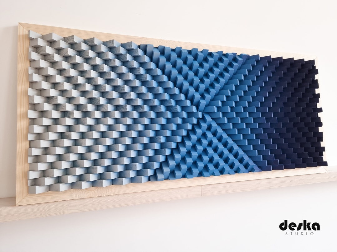 Modern Wood Wall Panel, Blue, Sound Acoustic Diffuser, Modern Wood Art ...