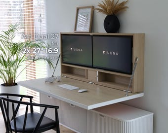 Wandmontierter faltbarer Schreibtisch für zwei 27-Zoll-Monitore, großer Murphy-Schreibtisch für Home Office, versteckter Arbeitsbereich, schwimmender Schreibtisch, platzsparend