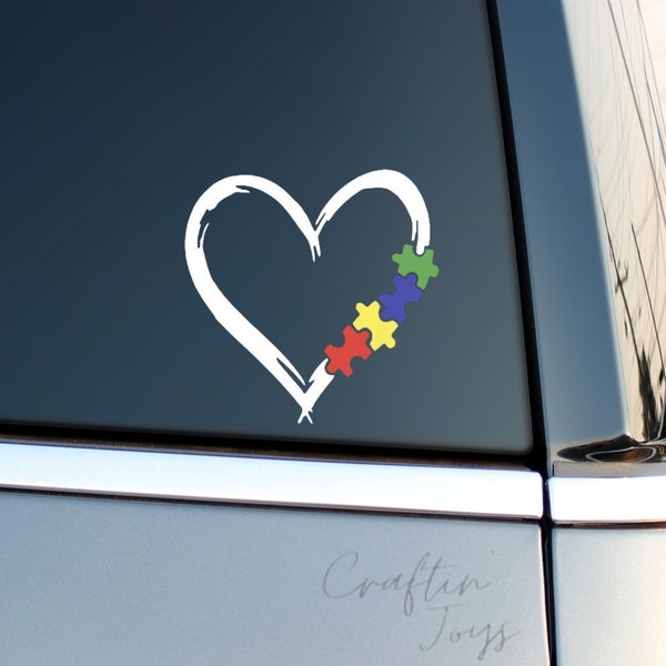 Autism Awareness Decal. Heart with Puzzle Pieces.