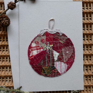 Carte de voeux babiole faite main - grande, patchwork rouge