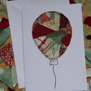 Handmade Balloon Greeting Card - large, red rose patchwork