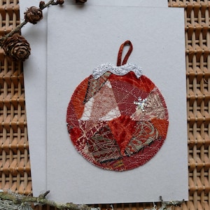 Carte de voeux babiole faite main - grand patchwork orange brûlé