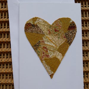 Carte de voeux coeur faite main - grande, patchwork doré