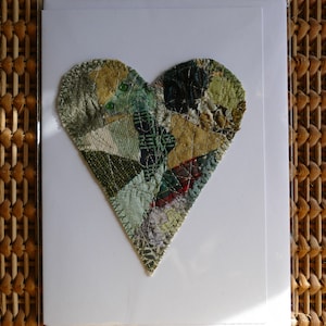 Biglietto di auguri a forma di cuore fatto a mano - grande, patchwork verde