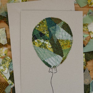 Handmade Balloon Greeting Card - large, leafy greens patchwork