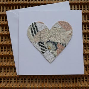 Handmade Heart Greeting Card - small, off-white patchwork
