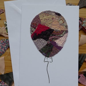 Handmade Balloon Greeting Card - large, purple patchwork