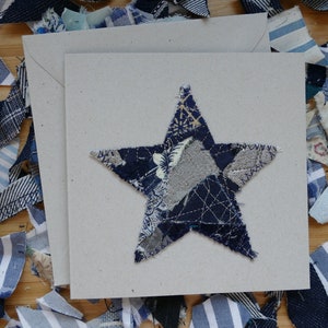 Handgemaakte sterwenskaart - klein patchwork van de nachtelijke hemel