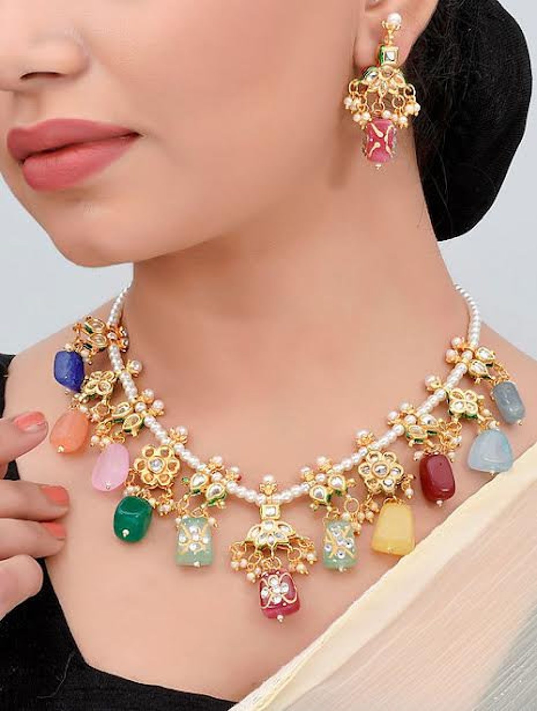 Kundan Long Necklace Pakistani Jewelry Sabyasachi Necklace Etsy