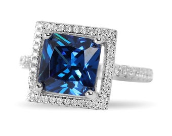 Blue Sapphire Statement Ring In 925 Silver