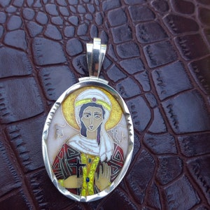 Pendant &quot; Saint Barbara&quot; necklace, sterling silver 925   , handmade cloisonne enamel