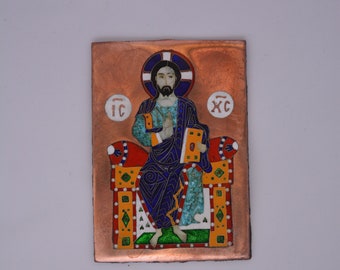 Handmade Christ Icon: Copper and Sterling Silver 999 Cloisonne Enamel
