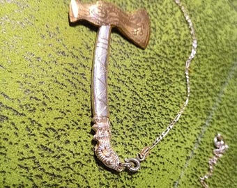 Hacha kollhidiana AIET, plata de ley 925, latón, collar de plata 925, hecho a mano
