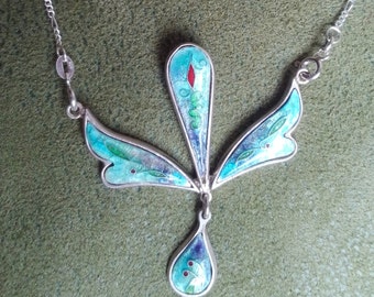 Sterling Silver Cloisonne Enamel Pendant Necklace: Handmade Spring Jewelry