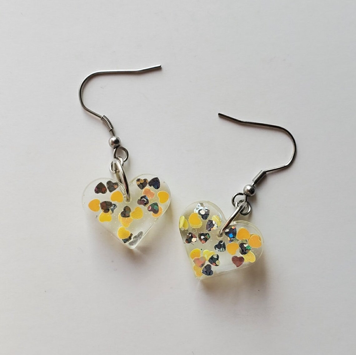 Resin Heart Dangle Earrings Etsy UK