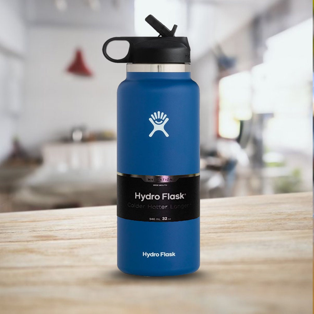 32oz Hydro Flask Straw Lid Water Bottle Stainless Steel Etsy