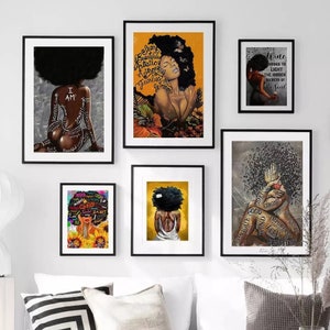 BLACK FEMALE ART| Black Art Print | Physical Print | Black Canvas Art | Wall Art | Canvas Print | Home Decor | Gift Idea[Frame Not Included]